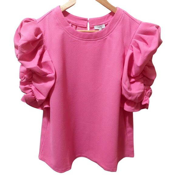 NWT Voy Women's Pink Puffy Sleeve Textured Top Size SMALL - Picture 5 of 8